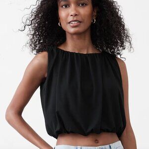 NEW Banana Republic Factory Black Small Drapey Shirred Bubble Top